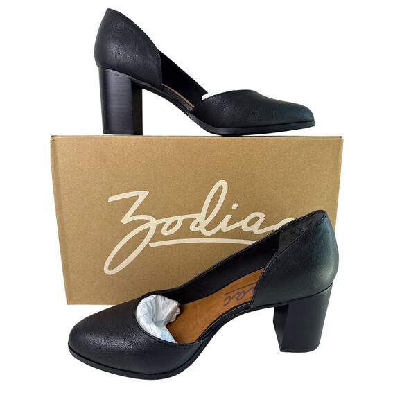 Zodiac Gracie D'Orsay Heels Pump Slip On Women's 9 Black Leather Side Cut Out - Picture 1 of 11